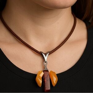 Baltic Amber Pendant Necklace (Wings)
